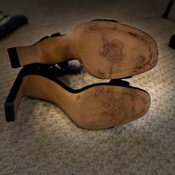 Vince Camuto Black Suede Ankle Strap Block Heel Sandals Women's Size 9 - Picture 6 of 6